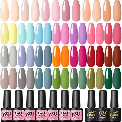Asas-Vernis Semi Permanent 30 Pcs,27 Couleurs + 3 Base Et Top Coat,Lot Uv Led Vernis À Ongles Soak Off Vernis Gel Uv Semi Permanent Rouge Rose Nude Vert Cadeaux Diy Nail Art 