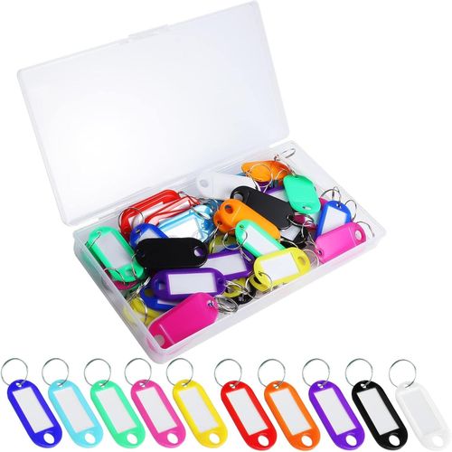 Asas-30pcs Porte-Clé À Etiquette 10 Couleurs,Porte-Etiquettes En Plastique Réutilisable Inscriptibles Avec Anneau Fendu Fenêtre D'étiquettes Pour Etiquette De Bureau D'hôtel