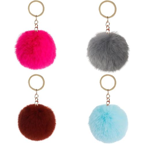 Asas-4-Pack Porte-Clés Pendentif Pom Pom,Porte-Clés Pom Pom,Pendentif En Peluche,Accessoires Pendentif En Peluche Pour Filles,Pour La Décoration De Sac,Porte-Clés