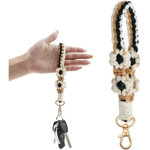 Asas-Macramé Porte Clés Boho Tressé Porte Cles Lanière Courte Gland Pendentif Voiture Porte-Clés Pour Femmes,Porte Clef Femme,Porte Clef Maison