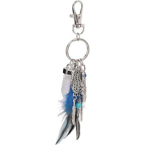 Asas-Dreamcatcher Porte-Clés,Turquoise Naturelle Pierres Précieuses Plume Palm Porte-Clés Chanceux Sac Anneau Suspendu Ornements Pendentif De Voiture