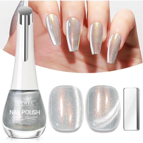 Asas-Cat Eye-Vernis À Ongles Magnétique Cat Eye-16ml-Argenté-Séchage Rapide-Paillettes ?Il De Chat-Sans Lampe Uv-Pour La Maison-Diy Nail Art 
