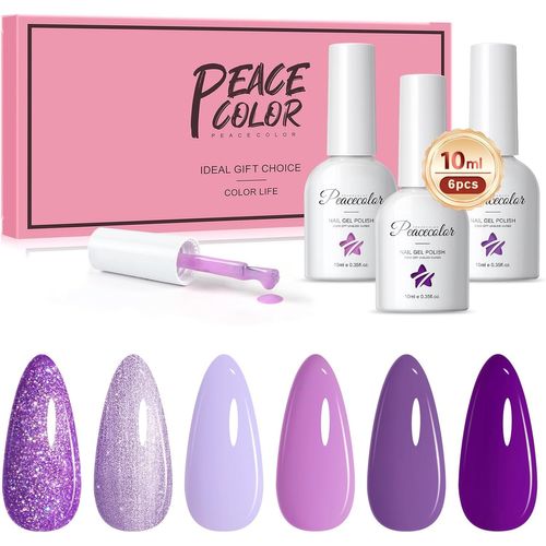 Asas-Vernis Gel Uv Semi Permanent,6pcs Pourpre Set Vernis À Ongles Semi Permanent Uv/Led Gel Polish Lot Vernis Semi Permanent Nail Art 