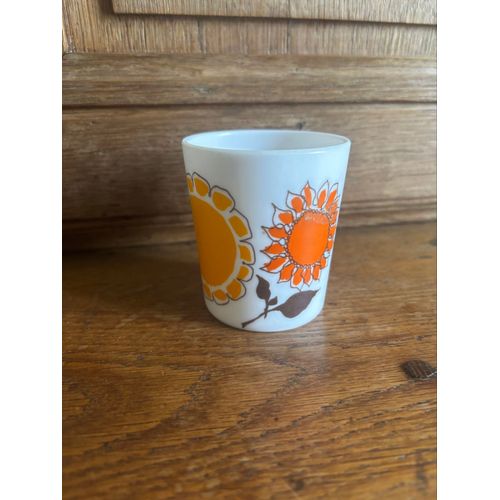 Vintage Petit Gobelet En Mélaminé Motif Floral Orange