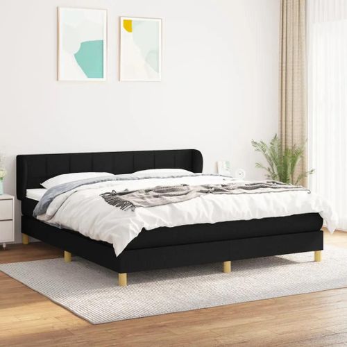 Sommier À Lattes De Lit Avec Matelas Noir 180x200 Cm Tissu