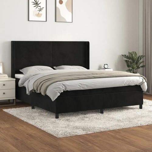 Sommier À Lattes De Lit Avec Matelas Noir 180x200 Cm Velours
