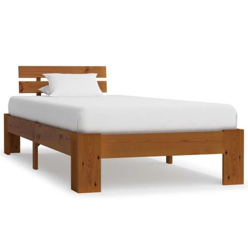 Cadre De Lit Sans Matelas Marron Miel 100x200cm Bois Pin Massif