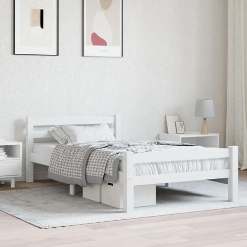 Cadre De Lit Sans Matelas Blanc Bois De Pin Massif 100x200 Cm