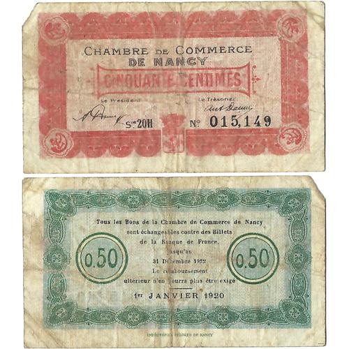 France - Billet - Chambre De Commerce De Nancy - 50 Centimes - 1920 - Jp.087.38 - 15-169