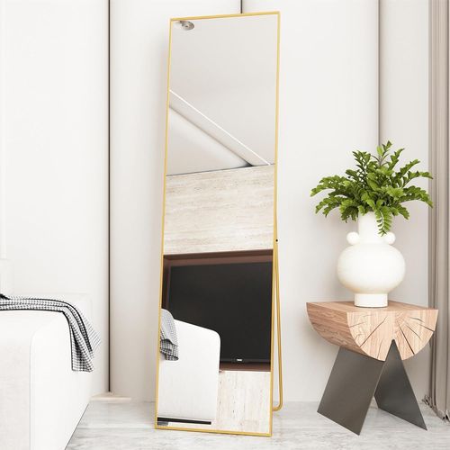 anwxai-Miroir Pleine Longueur 150X40Cm Avec Cadre En Métal Doré,Grand Miroir Mural Hd Avec Crochets Pour Salon,Chambre À Coucher Et Dressing