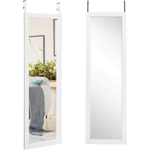 anwxai-Miroir Pleine Longueur Carré,Psyché Longue Debout Miroir Chambre,Miroir Dressing Miroir,Miroir Mural Cadre En Fer,Miroir Mural Suspendu Avec 2 Crochets 120X37Cm(Blanc)