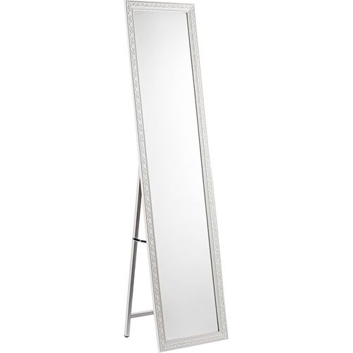 anwxai-Miroir De Sol Avec Structure En Acier,Miroir Rectangulaire Pleine Figure Avec Support Pliable Avec Cadre Décoré En Bois,Miroir De Chambre,Boucles Blanches,40X150cm