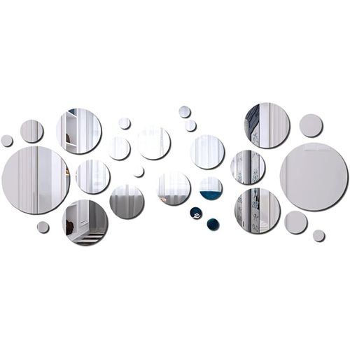 Anwxai-32 Pièces Miroir Murale Rond Carrelage Feuilles Muraux Flexible Stickers Décoratif Décoration Salle De Bain Autocollants Miroirs Décoration De La Maison