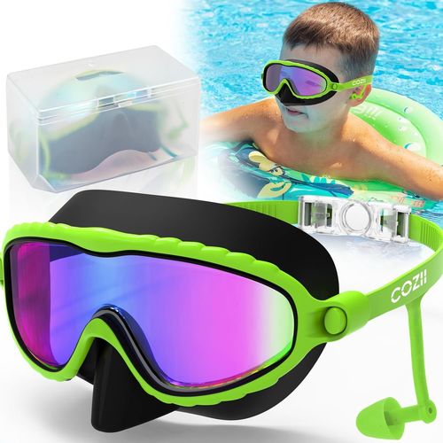 Anwxai-Lunettes De Plongée,Pour Enfants,Garçons Et Filles,Avec Protège-Nez,Bouchons D'oreilles,Panorama À 180°,Anti-Fuite,Anti-Buée,Anti-Uv,Masque De Plongée,Pour Enfants De 4 À 13 Ans,Vert