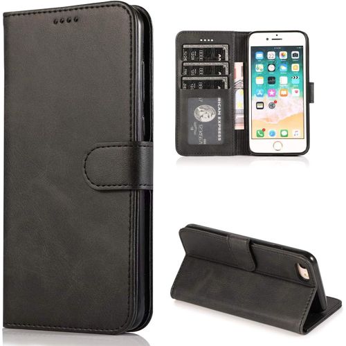Anwxai-Coque Pour Iphone Se 2022/Iphone Se 2020/Iphone 8/Iphone 7 Etui Coque Cuir Portefeuille À Rabat Flip Case Housse Coque Avec Porte Carte Magnétique Protection Complète Étui Coque,Noir