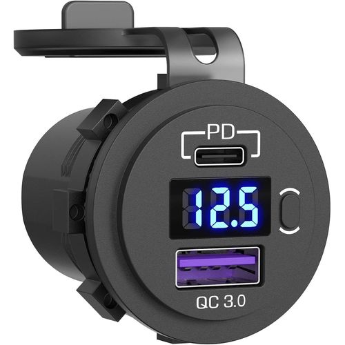 anwxai-Prise De Chargeur De Voiture Usb C 48W,Prise De Voiture 12V/24V Pd&Qc 3.0 Avec Voltmètre À Led Et Interrupteur Chargeur De Voiture Rapide Pour Voiture,Bateau,Camion,Golf,Moto