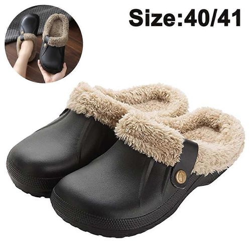 Pantoufles Imperméables Femmes Hommes Fourrure Doublés Sabots Hiver Jardin Chaussures Warm House Pantoufles Intérieure Outdoor Mules