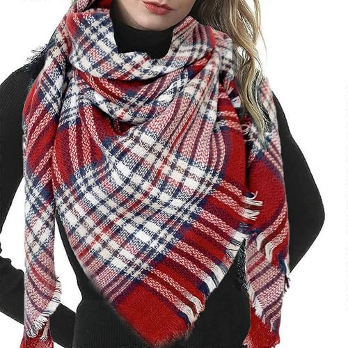 Trendy Women's Cozy Warm Winter Fall Blanket Foulard Élégant Doux Chunky Checked Giant Scarves Shawl Cape