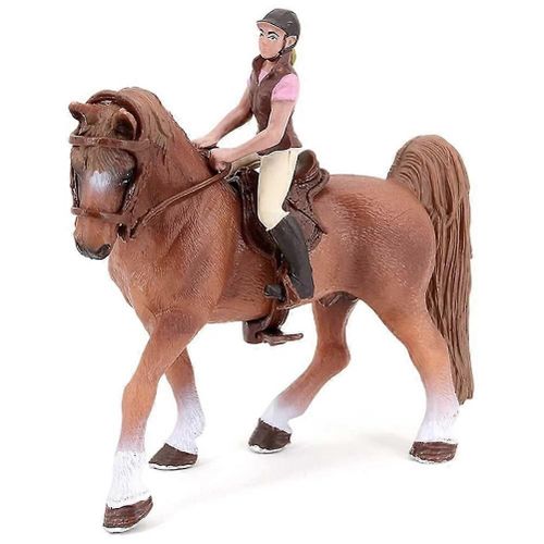 Miniature Simulation Cheval Brun avec Figurine De Cavalier et Selle Animal Figure Collection Modèle Jouets pour Enfants
