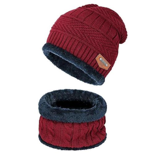 Femmes Hommes Chaud Bonnet Chapeau Écharpe Ensemble Hiver Extérieur Coupe-Vent Ski Hat Slouchy Knit Skull Cap