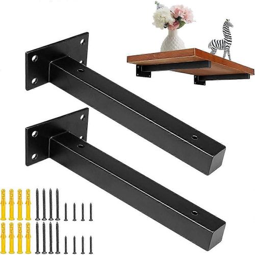 Supports D'étagère 15, 2 Pièces Support Industriel Étagère Murale Fixation Invisible Supports Vintage Support Mural Bricolage Métallique Noir Avec Vis