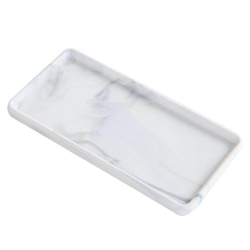 Plateau De Comptoir De Salle De Bain En Marbre Blanc - Organisateur De Parfum En Céramique Et Plat À Bijoux Pour Commode De Vanité