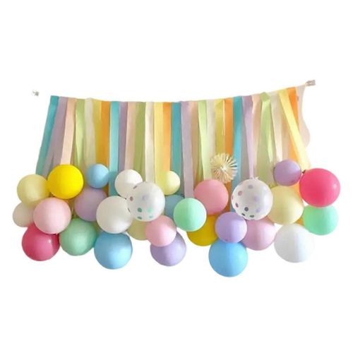 Couleur pompon, fleur, papier rouleau, ballon, mur, enfants, anniversaire, fête, mise en page, photo, fond mural
