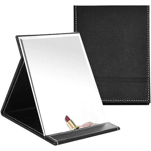 Miroir de courtoisie pliant portable pour commode cosmétique de chambre à coucher, miroir de maquillage avec housse rembourrée en cuir pour le voyage