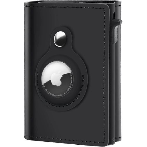 Metal Card Holder - Airtag Black (100% Genuine Leather)