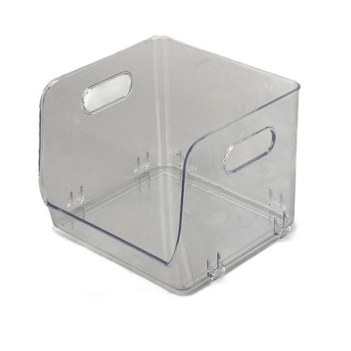 Support de rangement de bureau Conception empilable transparente étanche à la poussière Double poignées Conteneur de stockage en PET