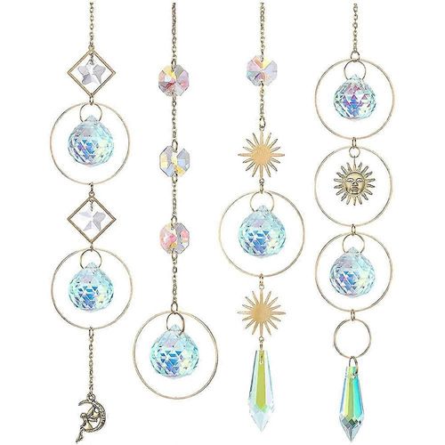 Paquet de 4 carillons éoliens suspendus en cristal Suncatcher pour une belle réflexion de la lumière et du son