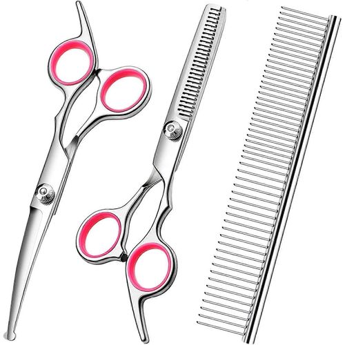 Kit De Ciseaux De Toilettage Professionnel Pour Chiens, Comprend Des Ciseaux À Effiler, Des Ciseaux Incurvés Et Un Peigne Pour Les Soins Aux Animaux De Compagnie
