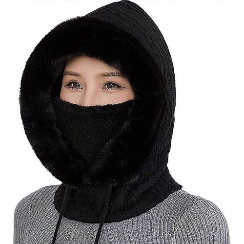Chapeaux D'hiver 2 En 1 Chapeau Tricoté Chapeau Chaud Écharpe Costume Chapeau Chapeau Tricoté D'hiver Avec Doublure Polaire Femmes Chapeau Coupe-Vent Chapeau De Ski Froid