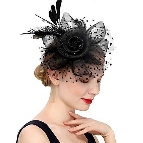 Chapeau De Cocktail Pour Femme Avec Bibi En Plumes, Noir