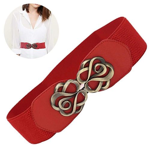 Ceinture Extensible Élastique Large Vintage Style Rétro Antique Avec Boucle, Rouge