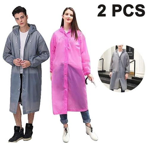 Poncho De Pluie, Paquet De 2 Cape De Pluie Imperméable Réutilisable Vélo Vêtements De Pluie Adulte Unisexe Imperméable Transparent Imperméable Poncho De Pluie Respirant (Gris + Rose)