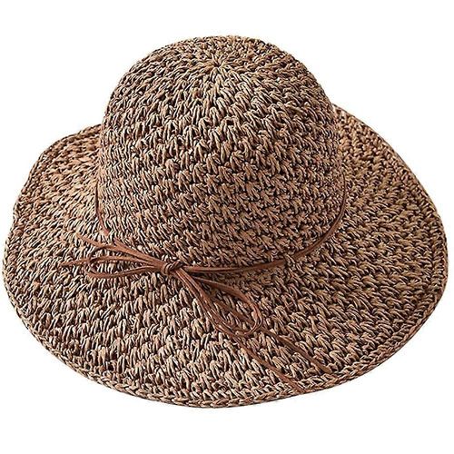 Chapeau De Paille Pliable Protection Contre Les Ultraviolets Des Femmes, Chapeau De Paille Pour Femmes, Cape Panama, Bord Large, Décoration De Noeud De Manteau De Plage À La Mode