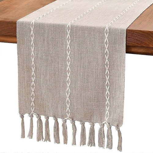 Chemin De Table En Lin De Coton De Style Ferme 180cm Chemin De Table Basse Avec Pompons À La Main Pour Les Fêtes