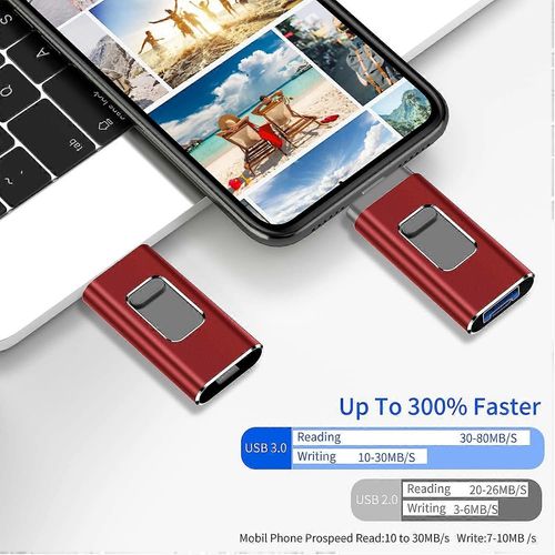 Clé USB pour iPhone Photo Stick 64GB Memory Stick USB 3.0 Flash Drive pour iPhone et ordinateur (64GB,RED)