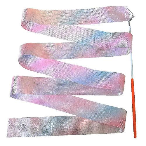 2m Rose Enfants Danse Gymnastique Bande De Soie Baguettes Scintillant Rythmique Ballet Artistique Virevoltant Bandes De Soie Pour Enfants Danse Artistique