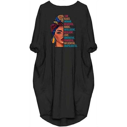 Noir Femme Belle Magie Manches Longues Poche Lâche Robe Tunique Oversize
