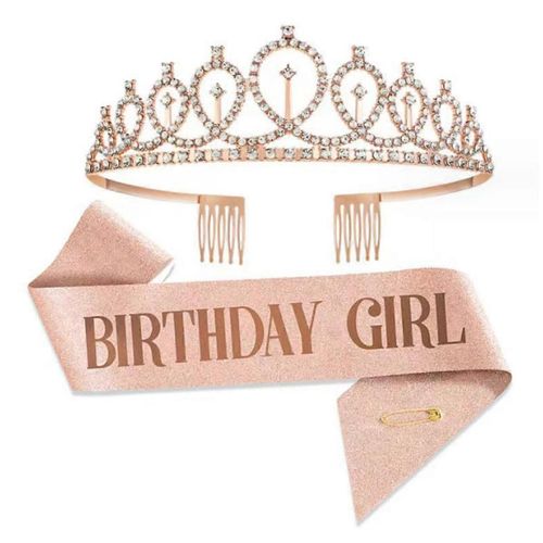 Crystal Rhinestone Bridal Tiara & Birthday Queen Sash, Wedding Crown For Women Flower Girls Birthday Headband