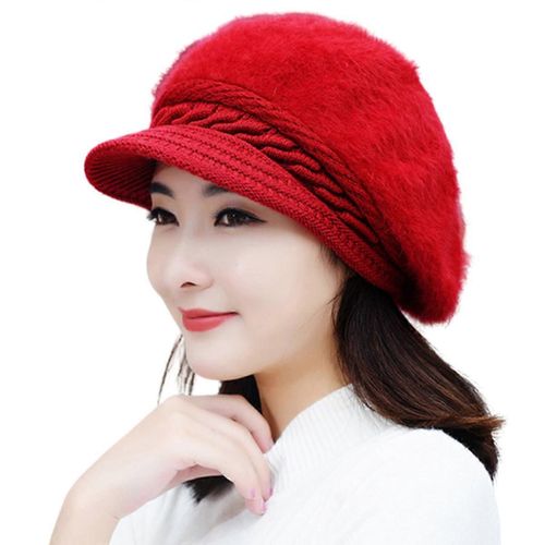 Womens Winter Warm Slouchy Hat With Brim Knit Beanie Beret Hat Skull Hat Caps With Visor