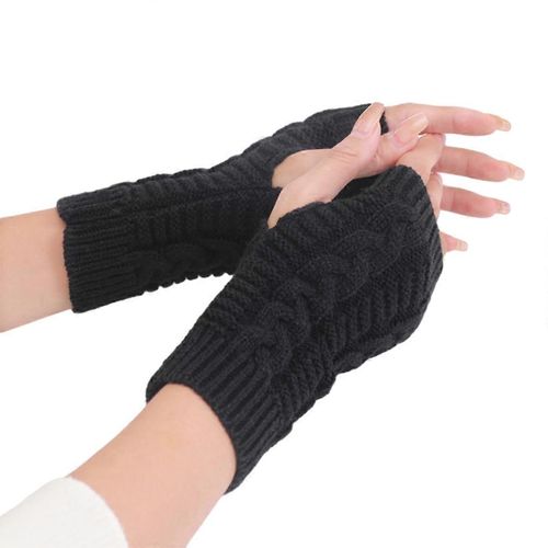 Mitaines Côtelées, Extensibles, Tricot Torsadé Sans Doigts