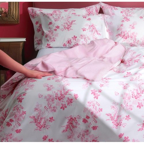 Naeryut-Reversible Cotton Duvet Cover Set With Flowers And Stripes Pink White (Pink 155x220 Cm+80x80 Cm)