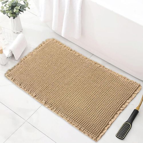 Naeryut-Non-Slip Bath Mat: Ultra Soft Waffle Bathroom Rug With Tassels,Super Absorbent And Machine Washable,For Bathroom,Shower,Bathtub (Brown,43x61 Cm)