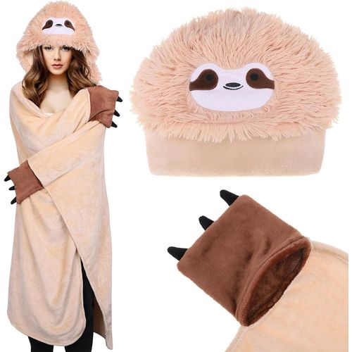 Naeryut-Lazy Hooded Blanket,Gift Idea Christmas Birthday Woman,Soft Plaid Blanket With Sleeves With Hood 152x125 Cm For Valentine's Day,Christmas,Mother's Day (Yellow)