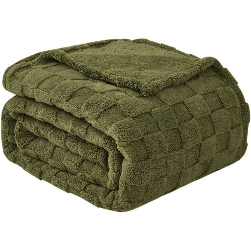 Naeryut-Large Size Warm Plaid Fleece Blanket For Spring Summer Autumn And Winter-Suitable For All Seasons (200x230 Cm,Olive Green)