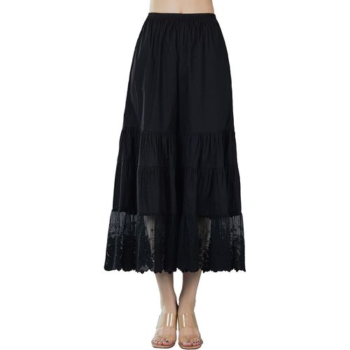 Naeryut-Jupe Culotte En Coton Capri Pantalon De Pyjama Femme Pantacourt Ample À La Maison Sous-Robe Jupon Avec Dentelle Ivoire Noir Crème