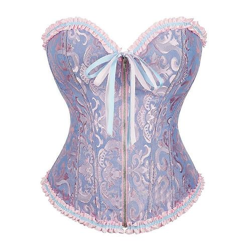 Bleu Vintage Corset Tops Pour Femmes Lacets Fermeture Éclair Corsets Et Bustiers Floral Bustier Body Shaper